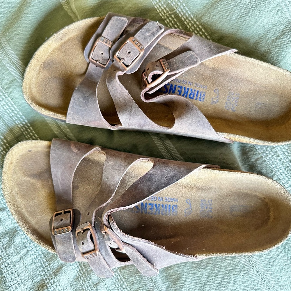 Birkenstock Tan Sandals with Cork Footbed and Adjustable Straps